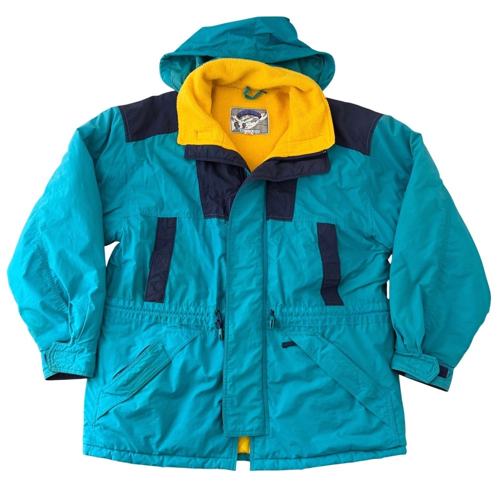 Vintage 90s Levi's Mountain Wear Jacket M Teal Colorblock Fleece Lined Ski Coat